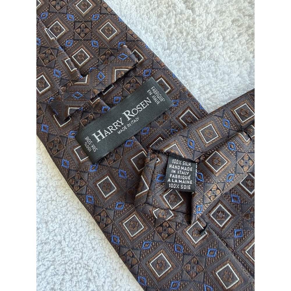 Harry Rosen Floral Geometric Woven Jacquard 100% Silk Tie Necktie Made In Italy